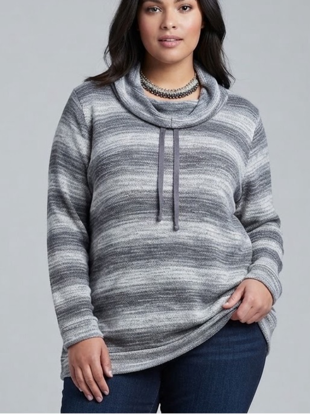 😍CLEARANCE MY STYLE Gray Striped Cowl Neck Sweater 3X
